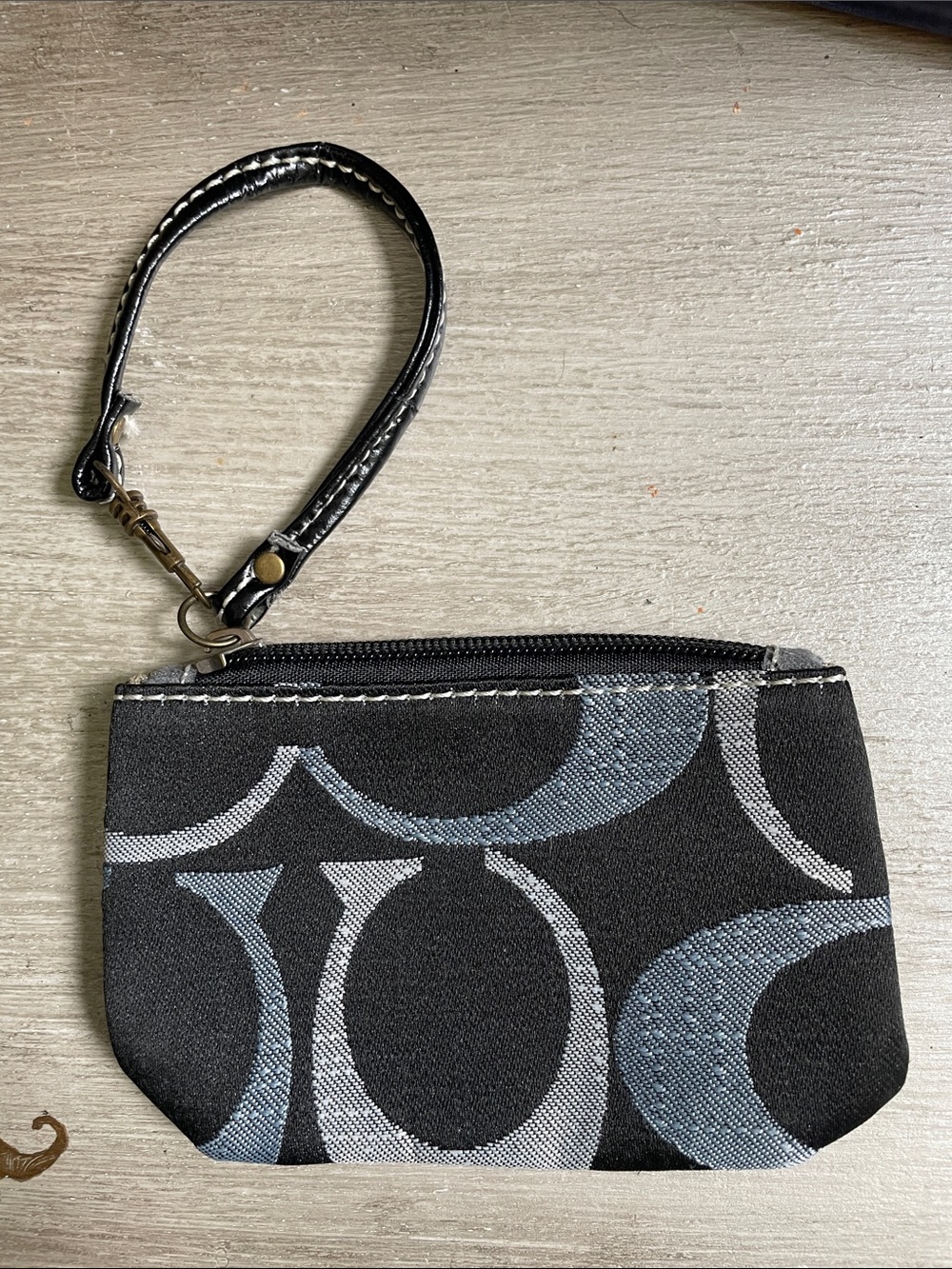 Coach Black & Gray Signature Wristlet Pouch